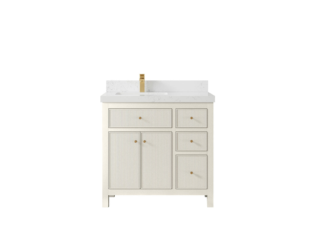 Sonoma 36 in. W x 22 in. D Left Offset Sink Bathroom Vanity in Alabaster with 2 in. Empira White Quartz Countertop