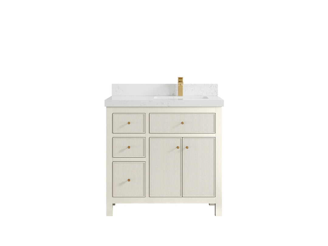 Sonoma 36 in. W x 22 in. D Right Offset Sink Bathroom Vanity in Alabaster with 2 in. Empira White Quartz Countertop
