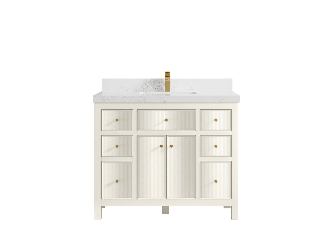 Sonoma 42 in. W x 22 in. D Single Sink Bathroom Vanity in Alabaster with 2 in. Empira White Quartz Countertop