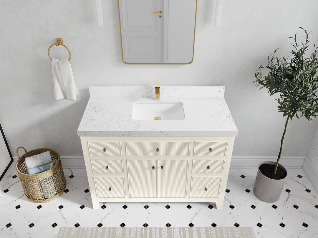 Sonoma 48 in. W x 22 in. D Single Sink Bathroom Vanity in Alabaster with 2 in. Empira White Quartz Countertop - Top View 