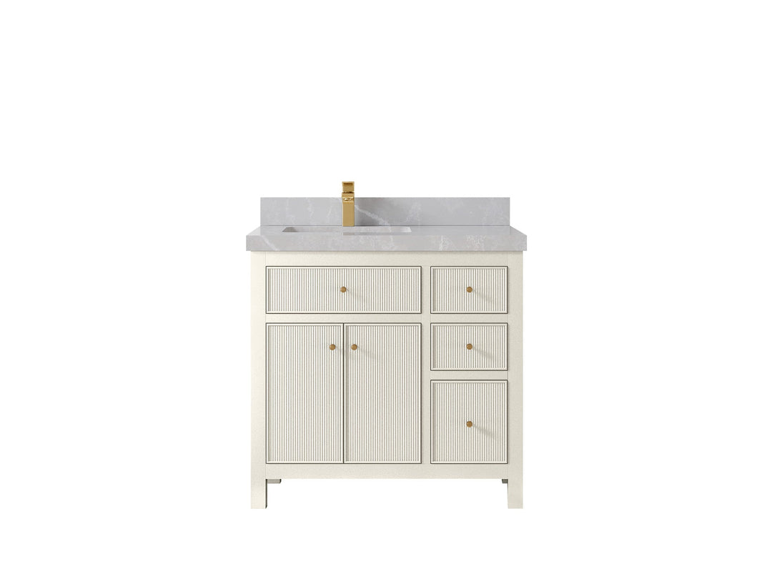 Sonoma 36 in. W x 22 in. D Left Offset Sink Bathroom Vanity in Alabaster with 2 in. Pearl Light Gray Quartz Countertop