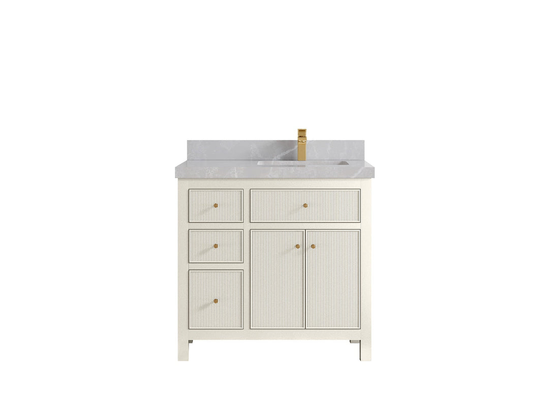 Sonoma 36 in. W x 22 in. D Right Offset Sink Bathroom Vanity in Alabaster with 2 in. Pearl Light Gray Quartz Countertop