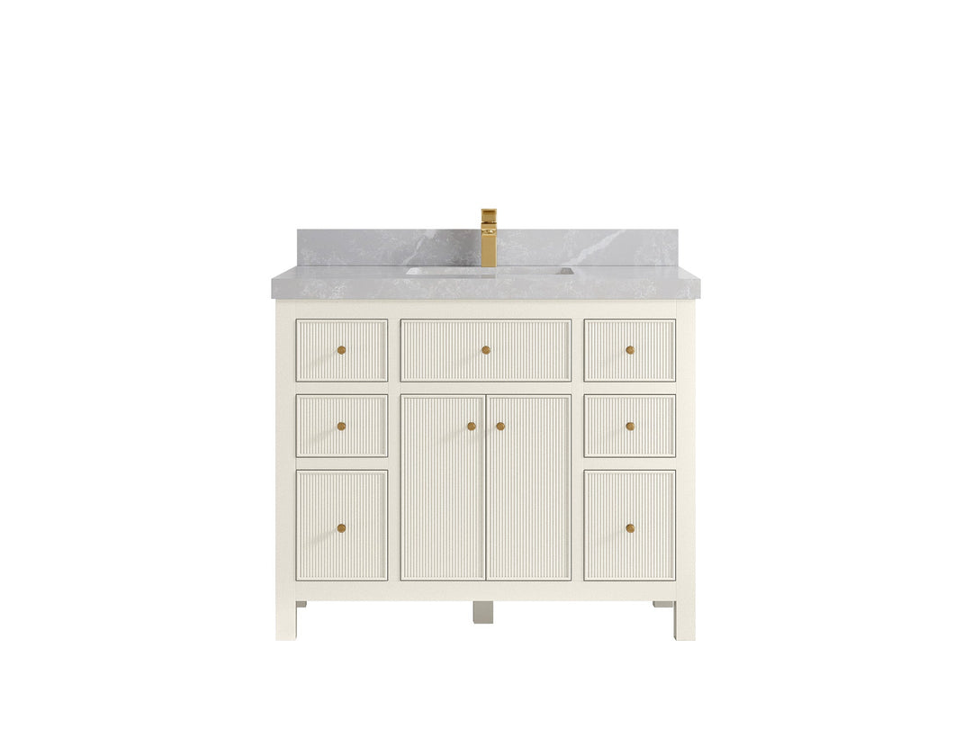 Sonoma 42 in. W x 22 in. D Single Sink Bathroom Vanity in Alabaster with 2 in. Pearl Light Gray Quartz Countertop