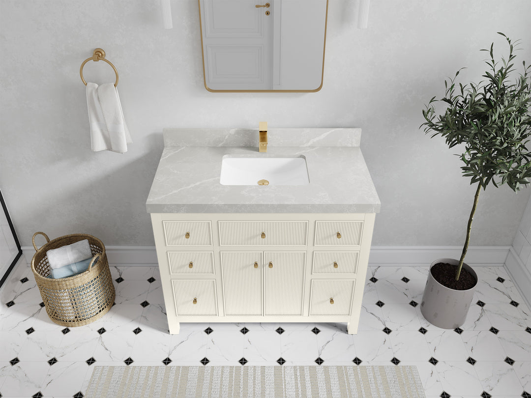 Sonoma 42 in. W x 22 in. D Single Sink Bathroom Vanity in Alabaster with 2 in. Pearl Light Gray Quartz Countertop - Top View 