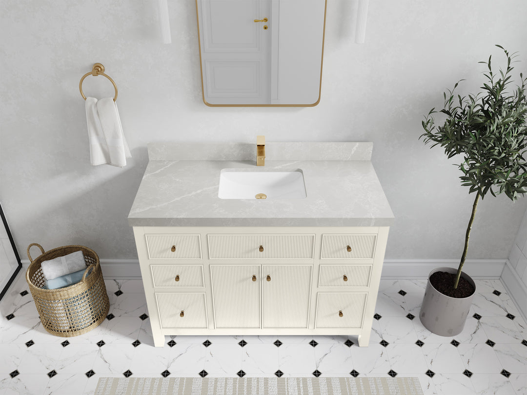 Sonoma 48 in. W x 22 in. D Single Sink Bathroom Vanity in Alabaster with 2 in. Pearl Light Gray Quartz Countertop - Top View 