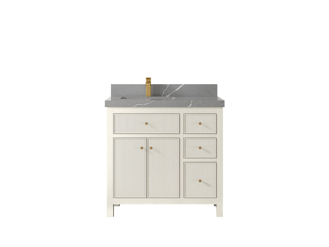 Sonoma 36 in. W x 22 in. D Left Offset Sink Bathroom Vanity in Alabaster with 2 in. Piatra Gray Quartz Countertop