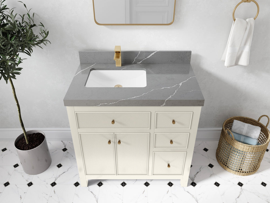 Sonoma 36 in. W x 22 in. D Left Offset Sink Bathroom Vanity in Alabaster with 2 in. Piatra Gray Quartz Countertop - Top View