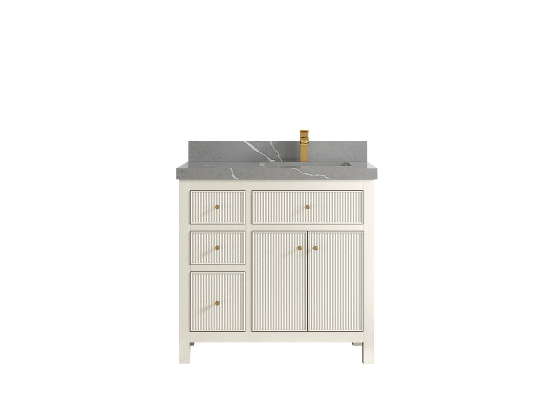 Sonoma 36 in. W x 22 in. D Right Offset Sink Bathroom Vanity in Alabaster with 2 in. Piatra Gray Quartz Countertop