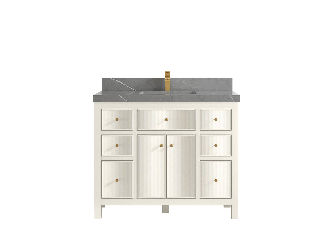 Sonoma 42 in. W x 22 in. D Single Sink Bathroom Vanity in Alabaster with 2 in. Piatra Gray Quartz Countertop