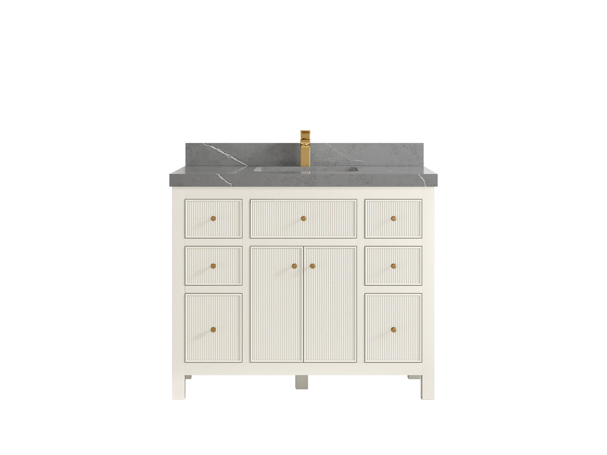 Sonoma 42 in. W x 22 in. D Single Sink Bathroom Vanity in Alabaster with 2 in. Piatra Gray Quartz Countertop