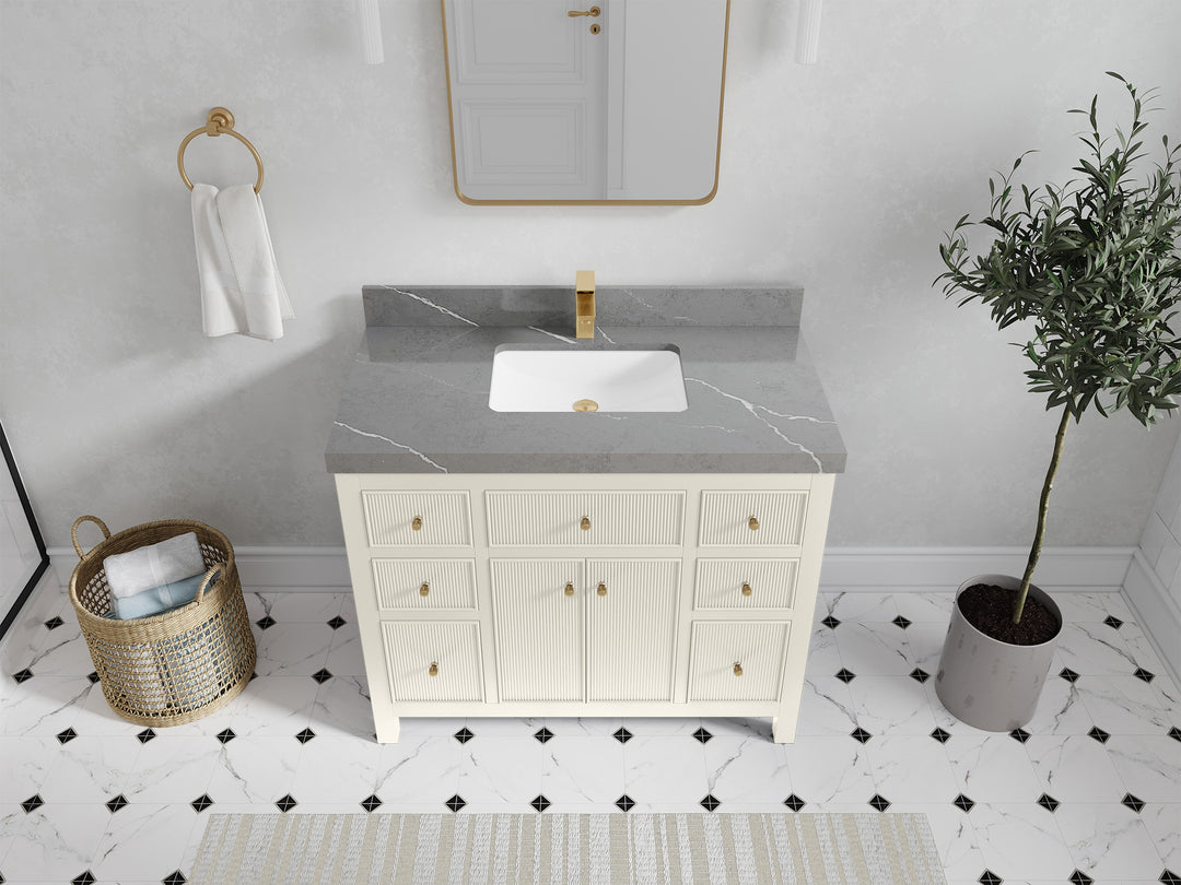 Sonoma 42 in. W x 22 in. D Single Sink Bathroom Vanity in Alabaster with 2 in. Piatra Gray Quartz Countertop - Top View 