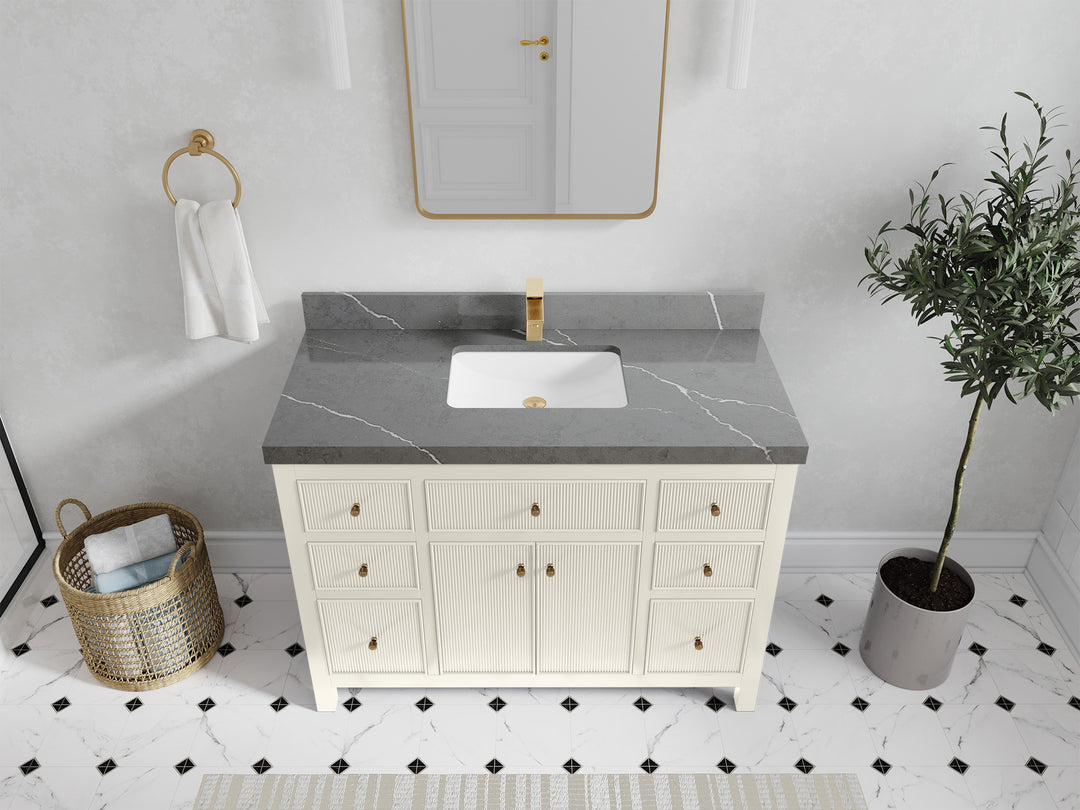 Sonoma 48 in. W x 22 in. D Single Sink Bathroom Vanity in Alabaster with 2 in. Piatra Gray Quartz Countertop - Top View 
