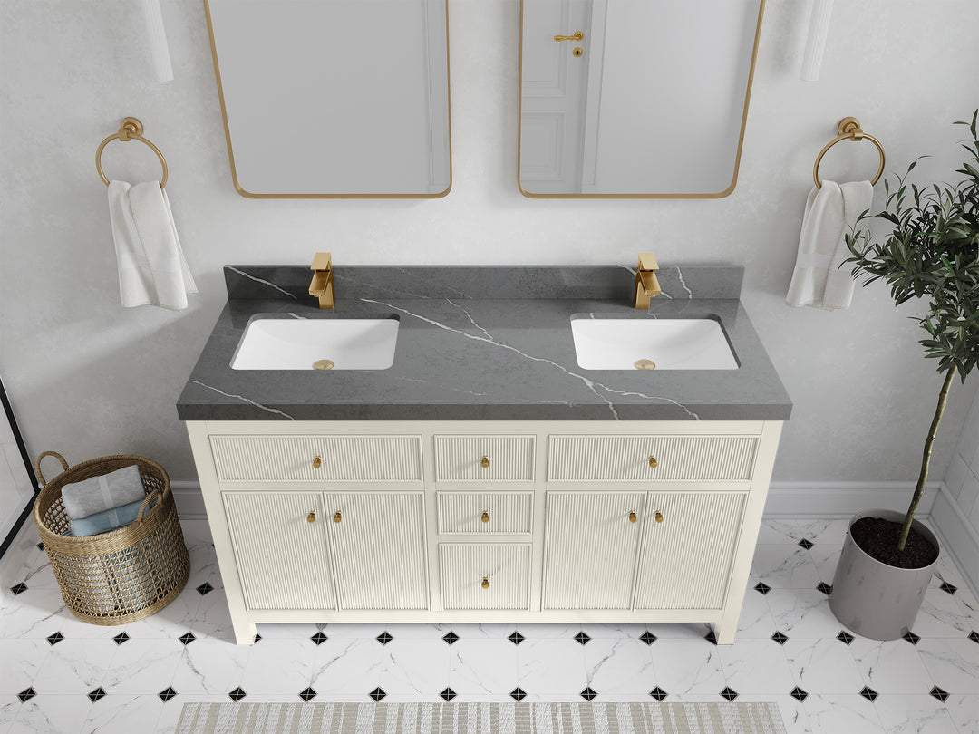 Sonoma 60 in W x 22 in D Free Standing Reeded Double Sink Bathroom Vanity