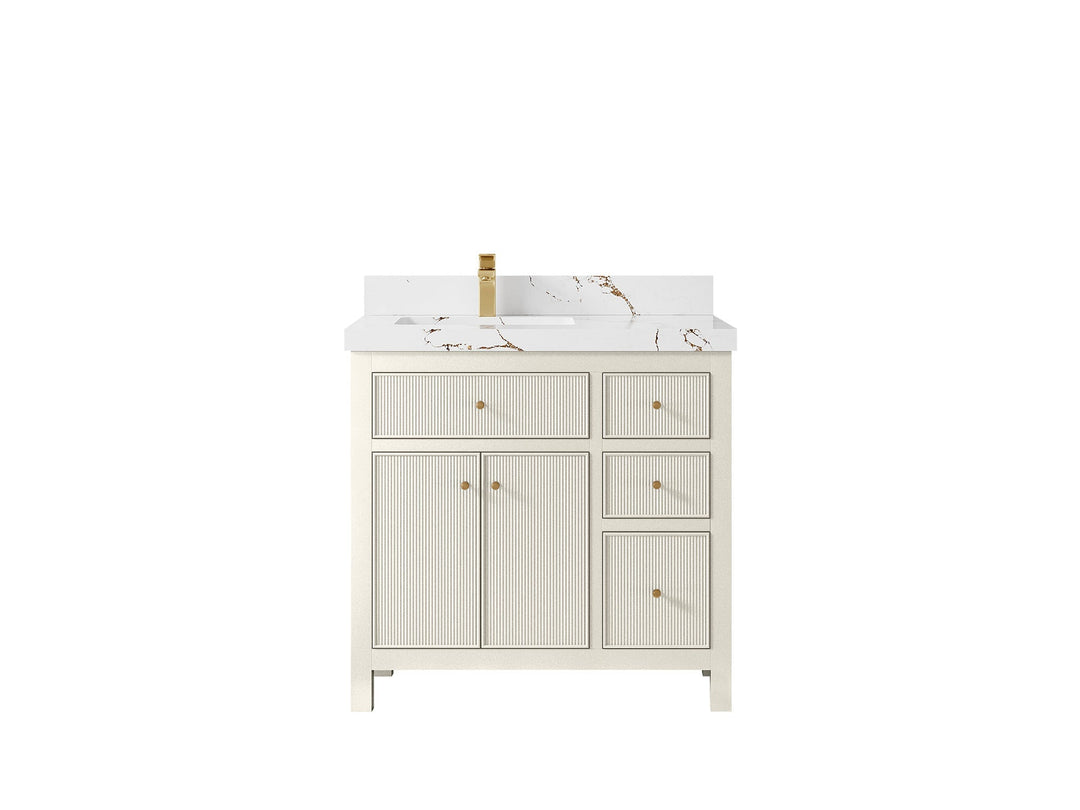 Sonoma 36 in. W x 22 in. D Left Offset Sink Bathroom Vanity in Alabaster with 2 in. Viola Brown Quartz Countertop