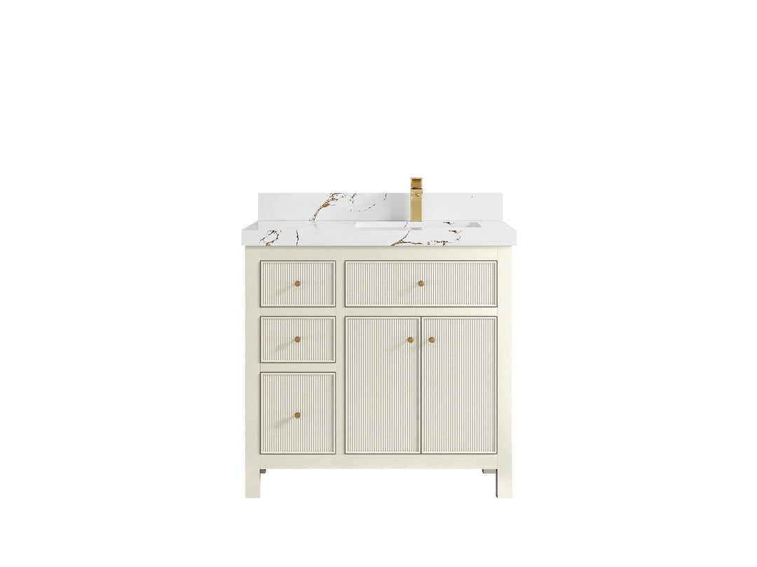 Sonoma 36 in. W x 22 in. D Right Offset Sink Bathroom Vanity in Alabaster with 2 in. Viola Brown Quartz Countertop