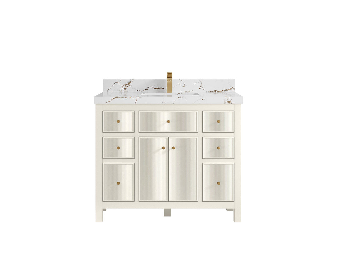 Sonoma 42 in. W x 22 in. D Single Sink Bathroom Vanity in Alabaster with 2 in. Viola Brown Quartz Countertop