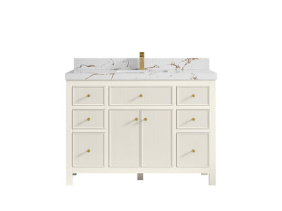 Sonoma 48 in. W x 22 in. D Single Sink Bathroom Vanity in Alabaster with 2 in. Viola Brown Quartz Countertop