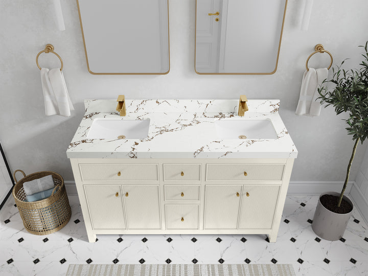Sonoma 60 in W x 22 in D Free Standing Reeded Double Sink Bathroom Vanity - photo 34