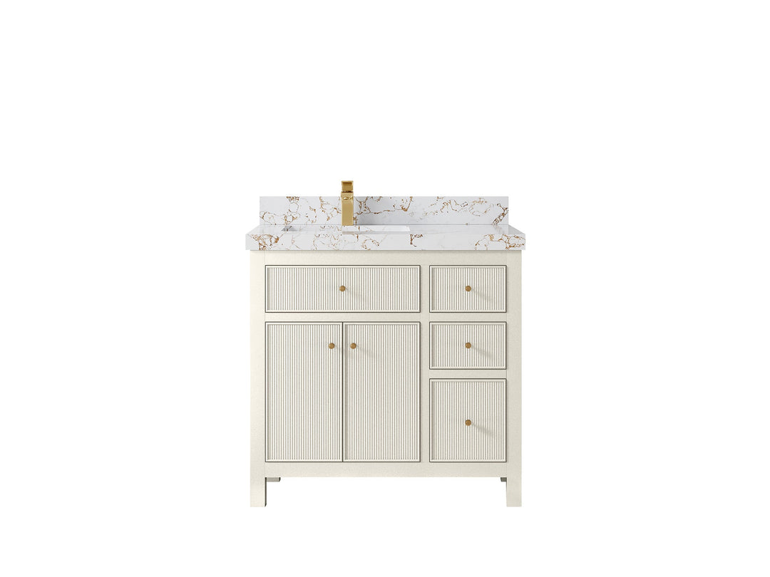 Sonoma 36 in. W x 22 in. D Left Offset Sink Bathroom Vanity in Alabaster with 2 in. Viola Gold Quartz Countertop