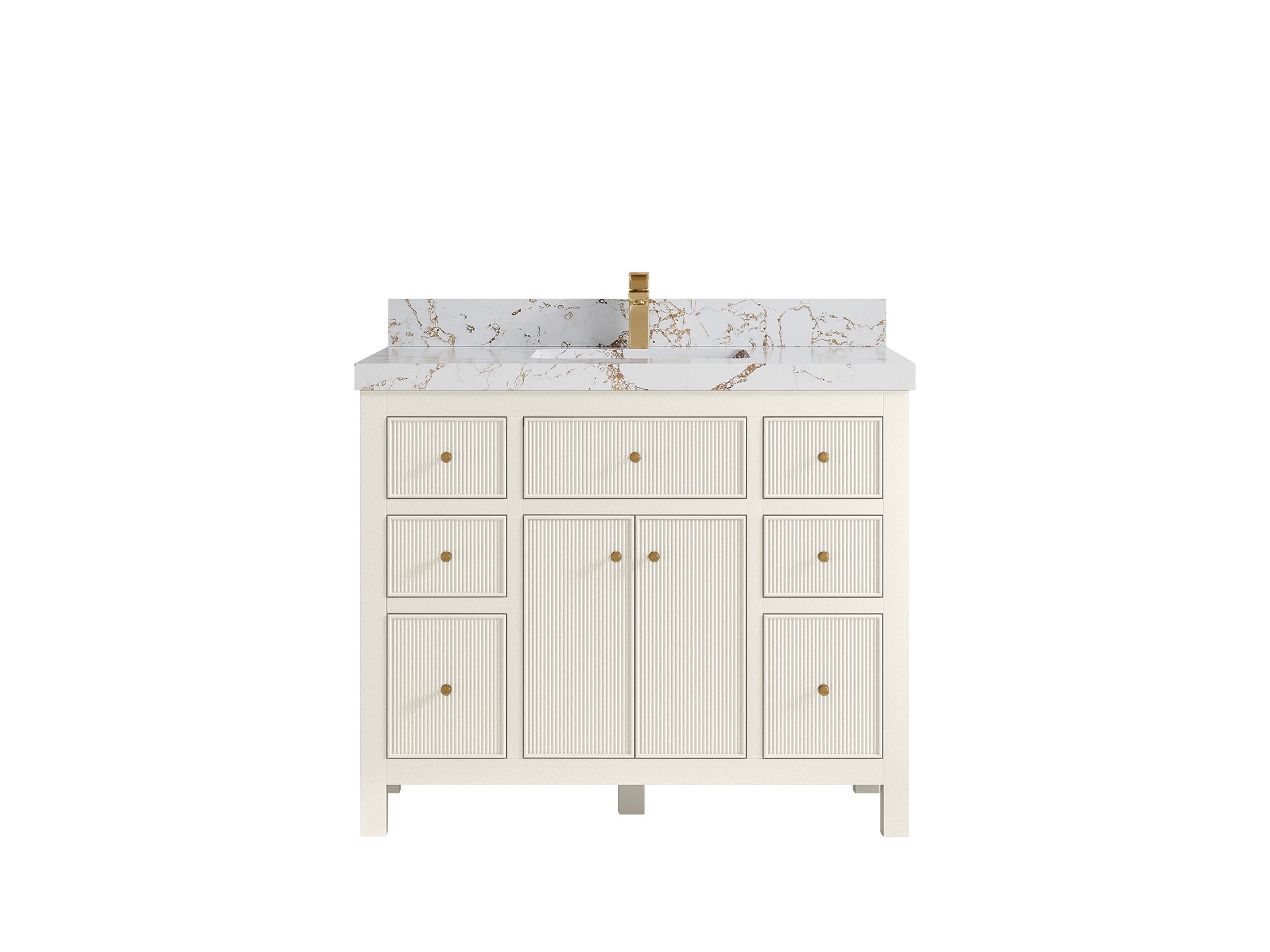 Sonoma 42 in. W x 22 in. D Single Sink Bathroom Vanity in Alabaster with 2 in. Viola Gold Quartz Countertop