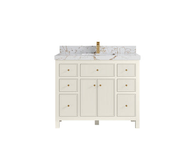 Sonoma 42 in. W x 22 in. D Single Sink Bathroom Vanity in Alabaster with 2 in. Viola Gold Quartz Countertop