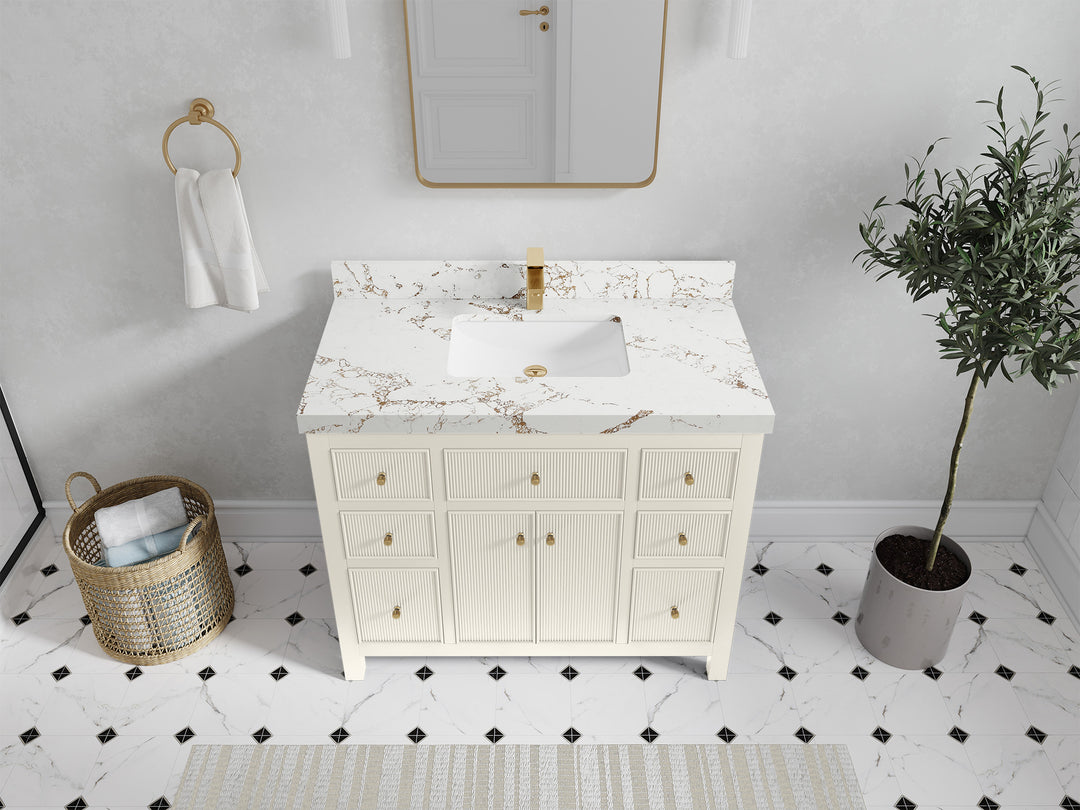 Sonoma 42 in. W x 22 in. D Single Sink Bathroom Vanity in Alabaster with 2 in. Viola Gold Quartz Countertop - Top View 