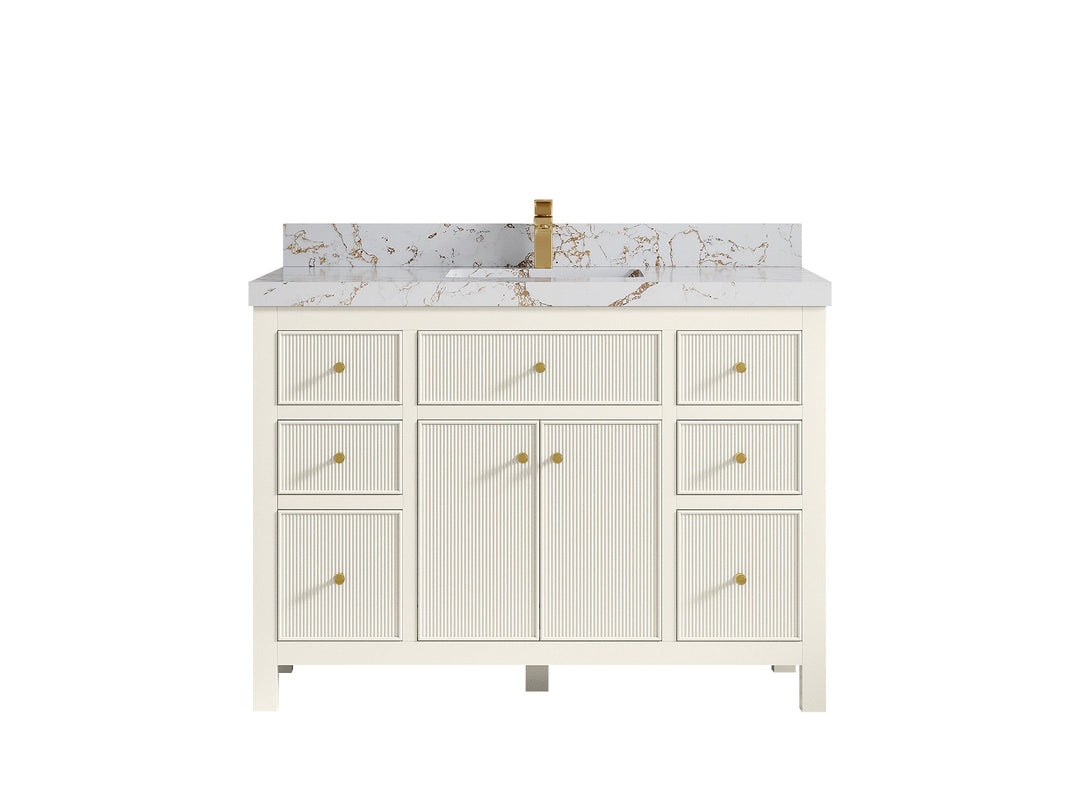 Sonoma 48 in. W x 22 in. D Single Sink Bathroom Vanity in Alabaster with 2 in. Viola Gold Quartz Countertop