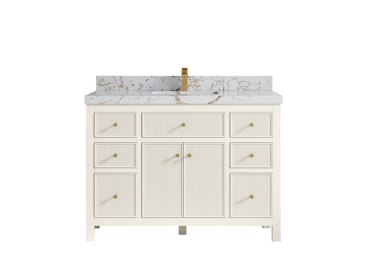 Sonoma 48 in. W x 22 in. D Single Sink Bathroom Vanity in Alabaster with 2 in. Viola Gold Quartz Countertop