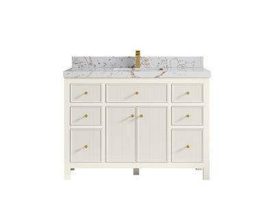 Sonoma 48 in. W x 22 in. D Single Sink Bathroom Vanity in Alabaster with 2 in. Viola Gold Quartz Countertop