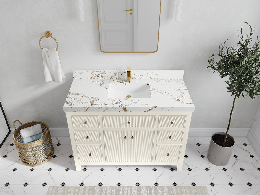 Sonoma 48 in. W x 22 in. D Single Sink Bathroom Vanity in Alabaster with 2 in. Viola Gold Quartz Countertop - Top View 