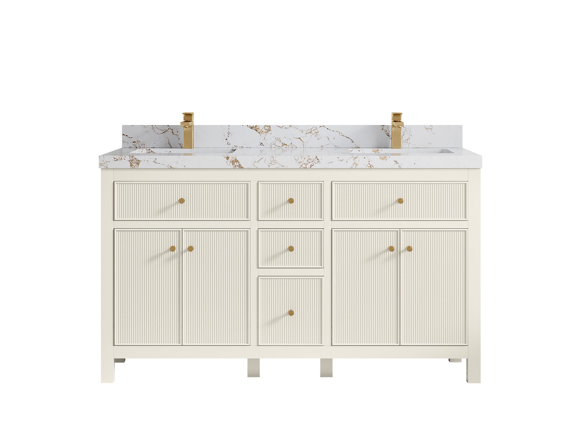 Sonoma 60 in W x 22 in D Free Standing Reeded Double Sink Bathroom Vanity