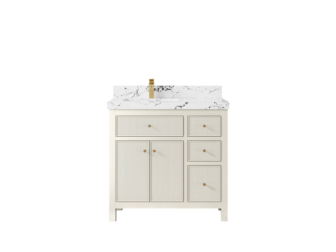 Sonoma 36 in. W x 22 in. D Left Offset Sink Bathroom Vanity in Alabaster with 2 in. Viola Night Quartz Countertop