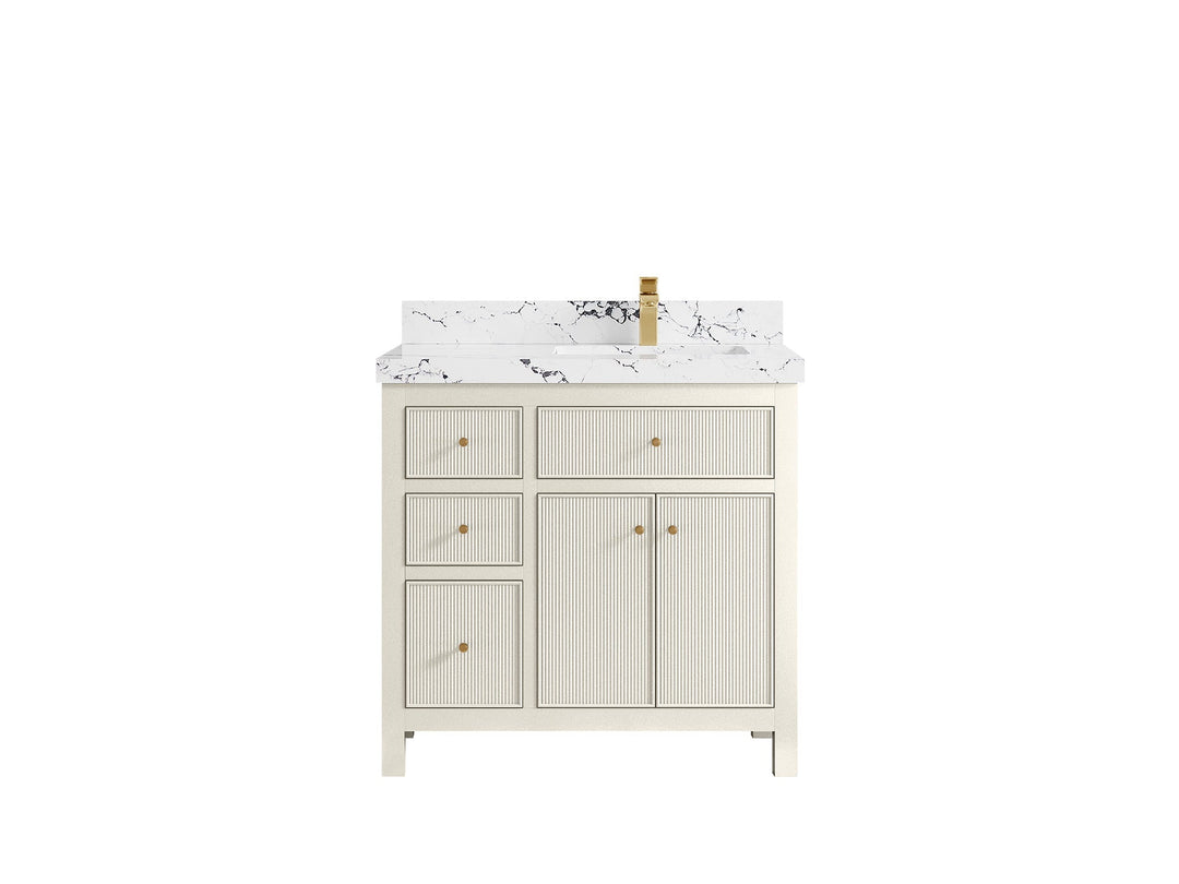 Sonoma 36 in. W x 22 in. D Right Offset Sink Bathroom Vanity in Alabaster with 2 in. Viola Night Quartz Countertop