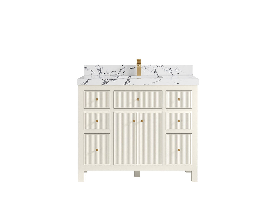 Sonoma 42 in. W x 22 in. D Single Sink Bathroom Vanity in Alabaster with 2 in. Viola Night Quartz Countertop