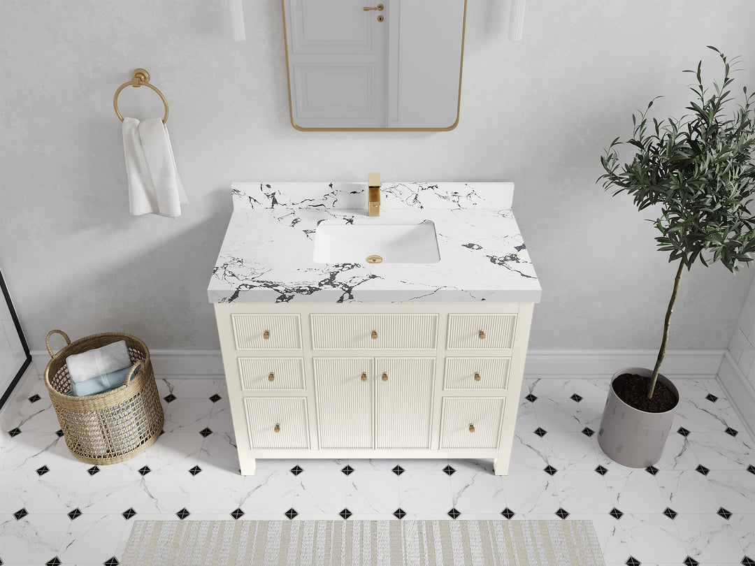 Sonoma 42 in. W x 22 in. D Single Sink Bathroom Vanity in Alabaster with 2 in. Viola Night Quartz Countertop - Top View 