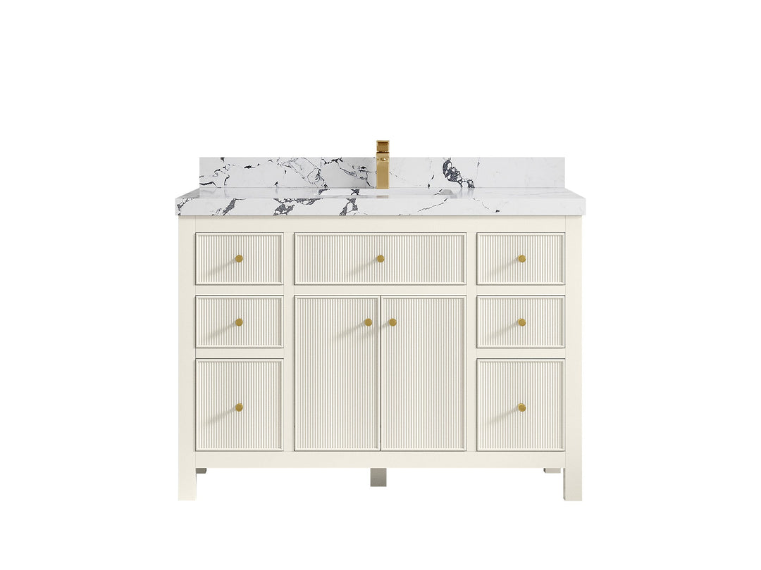Sonoma 48 in. W x 22 in. D Single Sink Bathroom Vanity in Alabaster with 2 in. Viola Night Quartz Countertop