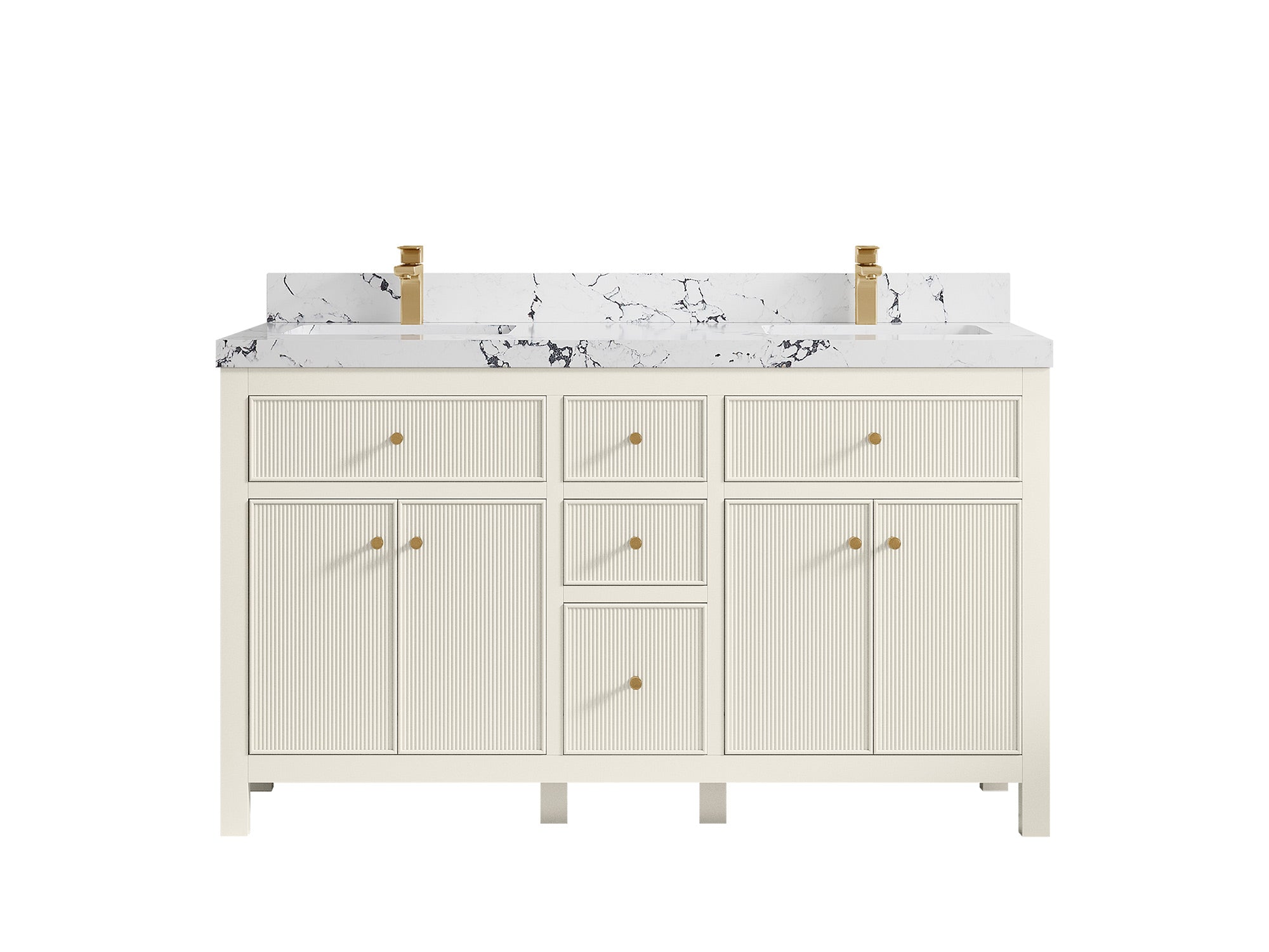 Sonoma 60 in W x 22 in D Free Standing Reeded Double Sink Bathroom Vanity