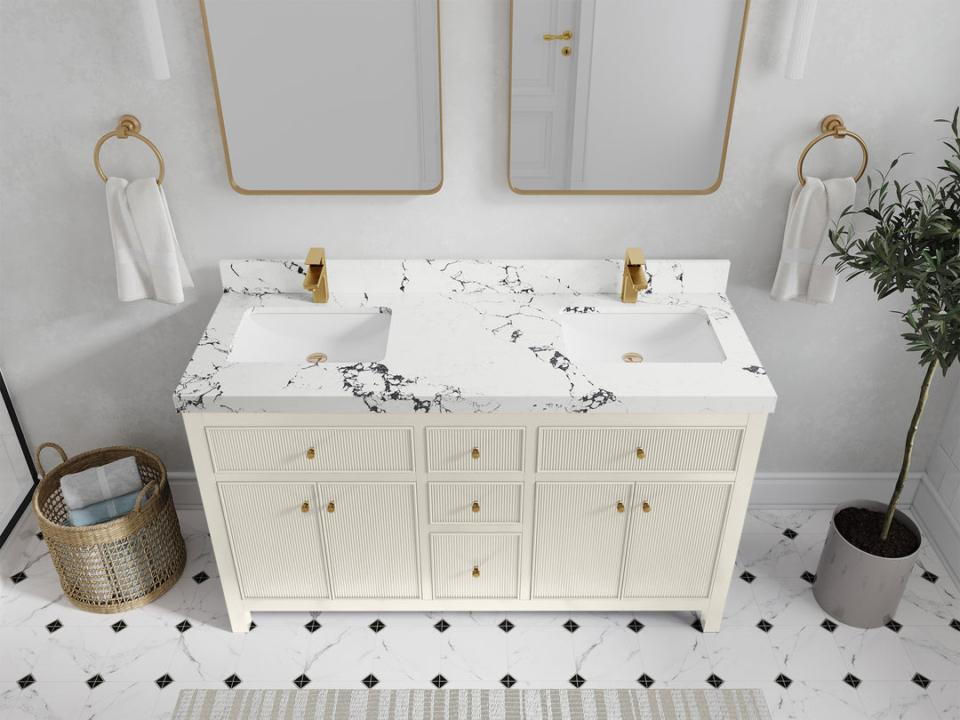 Sonoma 60 in W x 22 in D Free Standing Reeded Double Sink Bathroom Vanity