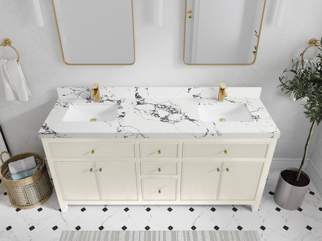 Sonoma 72 in W x 22 in D Free Standing Reeded Double Sink Bathroom Vanity