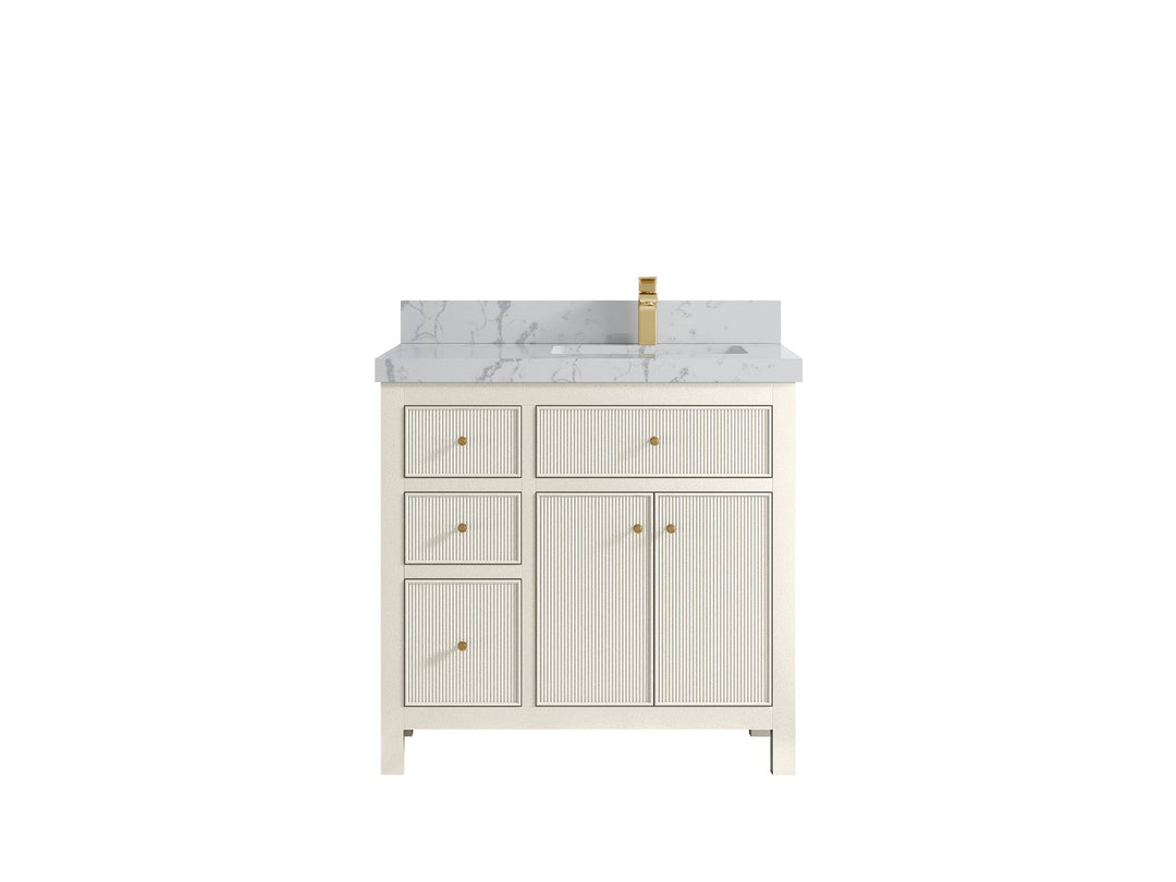 Sonoma 36 in. W x 22 in. D Right Offset Sink Bathroom Vanity in Alabaster with 2 in. Venatino Quartz Countertop
