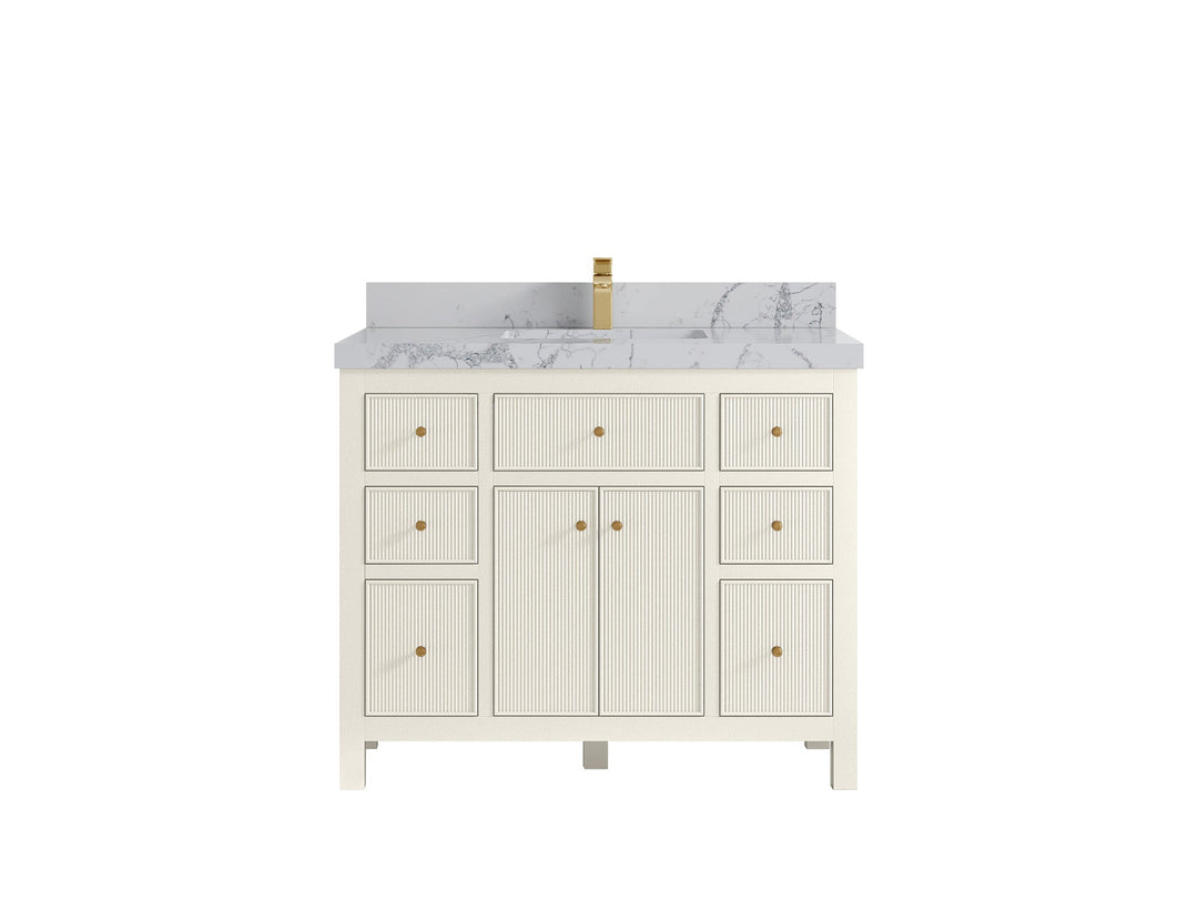 Sonoma 42 in. W x 22 in. D Single Sink Bathroom Vanity in Alabaster with 2 in. Venatino Quartz Countertop
