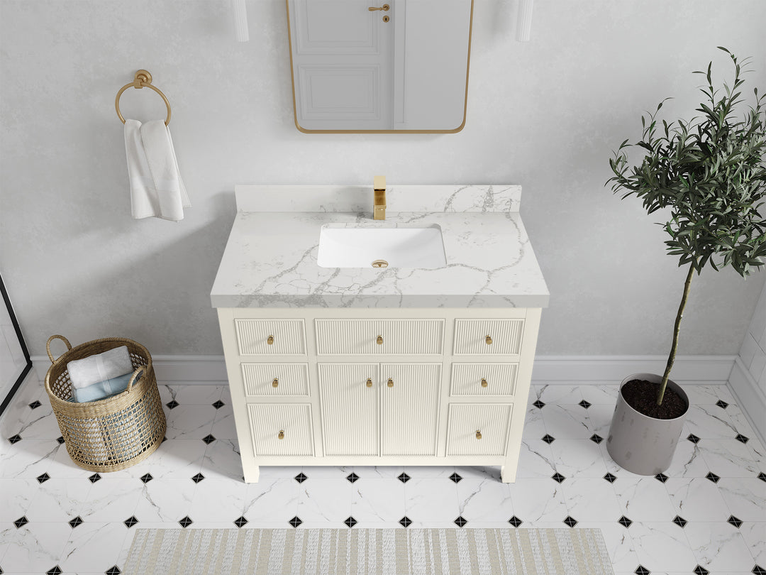 Sonoma 42 in. W x 22 in. D Single Sink Bathroom Vanity in Alabaster with 2 in. Venatino Quartz Countertop - Top View 