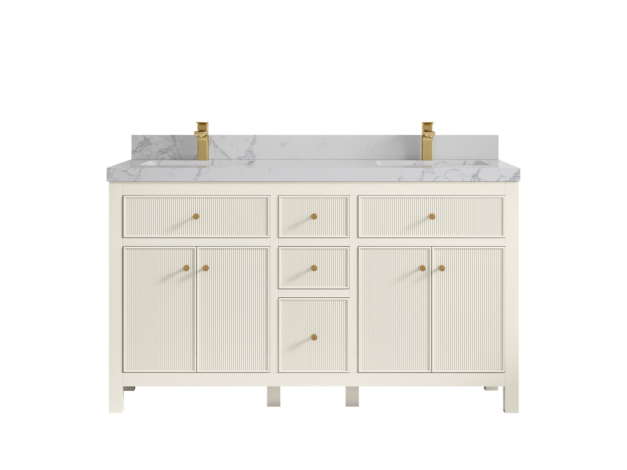 Sonoma 60 in W x 22 in D Free Standing Reeded Double Sink Bathroom Vanity