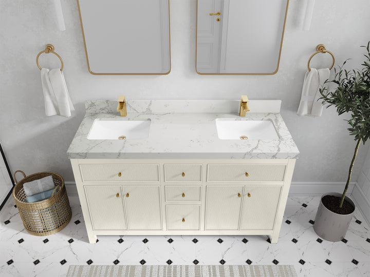 Sonoma 60 in W x 22 in D Free Standing Reeded Double Sink Bathroom Vanity - photo 40