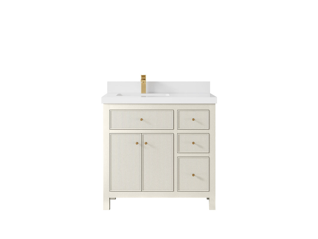 Sonoma 36 in. W x 22 in. D Left Offset Sink Bathroom Vanity in Alabaster with 2 in. White Quartz Countertop