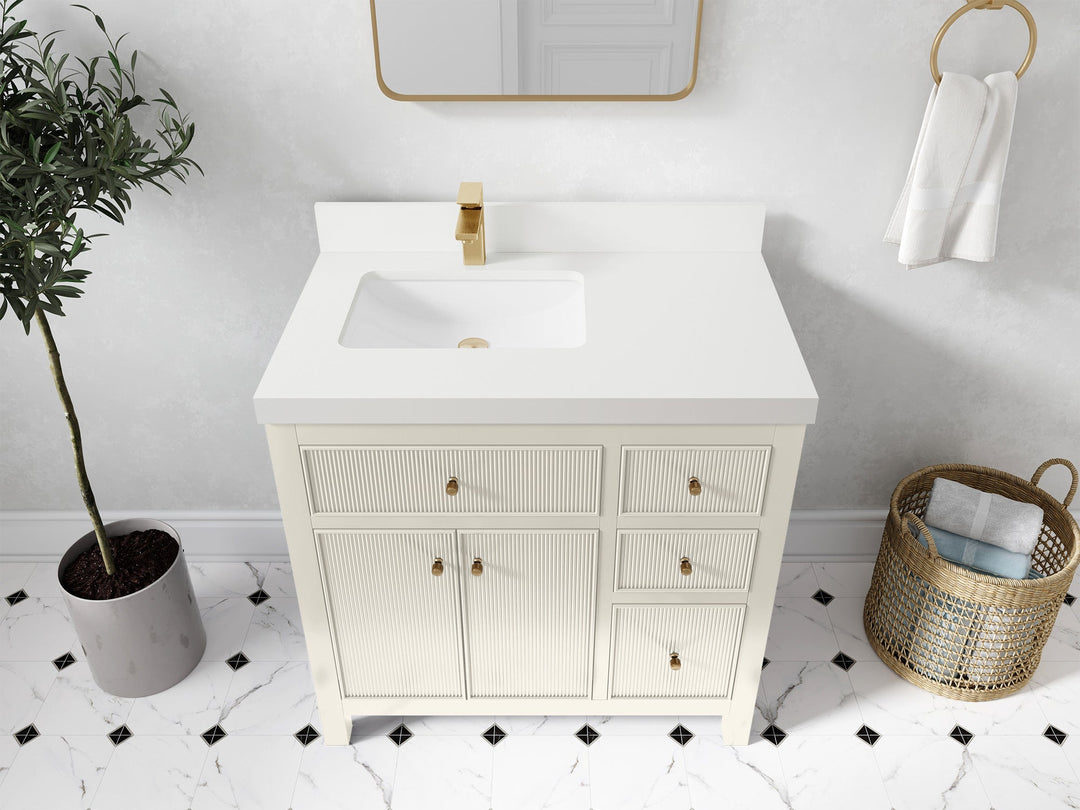 Sonoma 36 in. W x 22 in. D Left Offset Sink Bathroom Vanity in Alabaster with 2 in. White Quartz Countertop - Top View