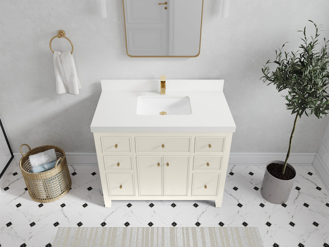 Sonoma 42 in. W x 22 in. D Single Sink Bathroom Vanity in Alabaster with 2 in. White Quartz Countertop - Top View 