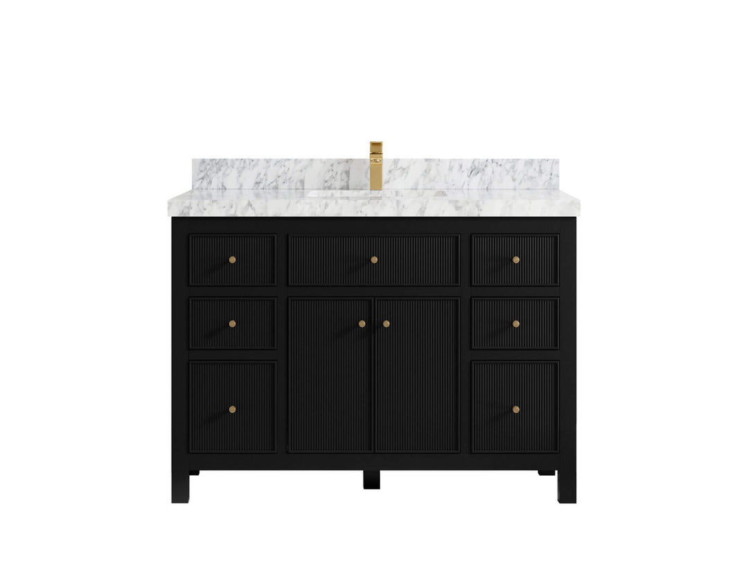 Sonoma 48 in. W x 22 in. D Single Sink Bathroom Vanity in Black with 2 in. Carrara Marble Countertop