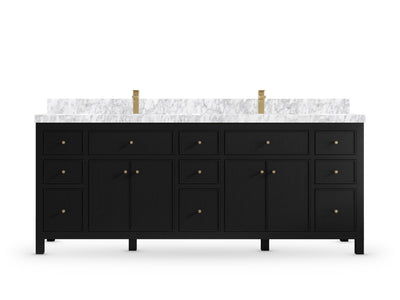 Sonoma 84 Black vanity with Carrara Marble, Straight / Mitered, front view