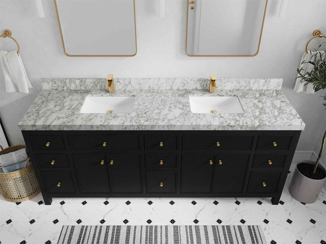 Sonoma 84 in W x 22 in D Free Standing Reeded Double Sink Bathroom Vanity | 
              
                Black
                
                  
             - SON_BLK_WHQZ_84D - photo №20